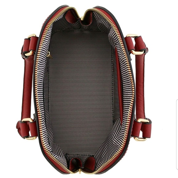 Zip-Around Dome Satchel Red/Wine Color - Picture 4 of 4